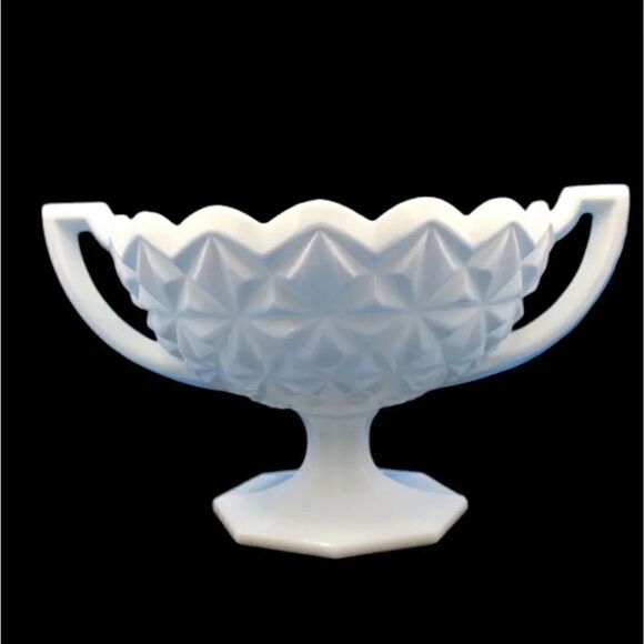 Vintage Tiffin-Franciscan Milk Glass Williamsburg Pedestal Bowl Scalloped Rim - Picture 2 of 6